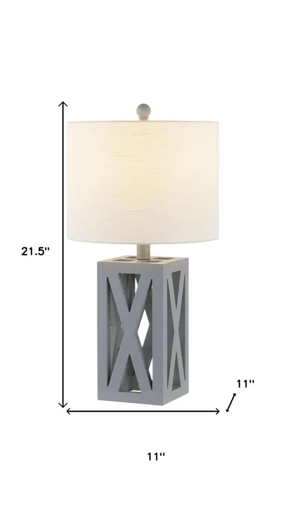 Set of Two 22" Gray Table Lamps LED With Drum Shades HomeRoots