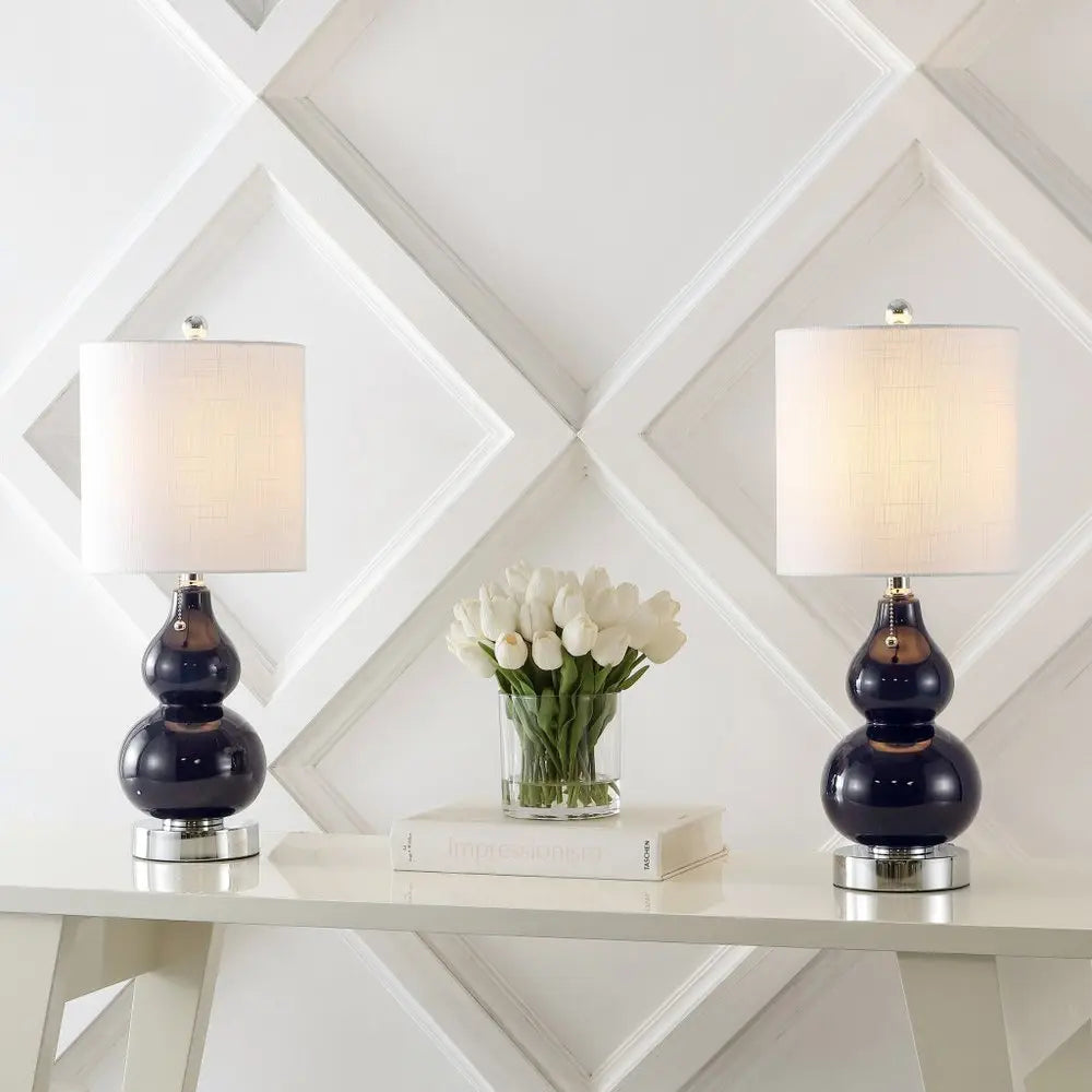 Set of Two 22" Silver Gourd Table Lamps LED With Drum Shades HomeRoots