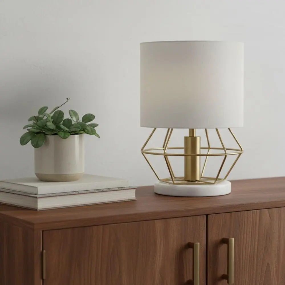 10" White Geometric Table Lamp LED HomeRoots