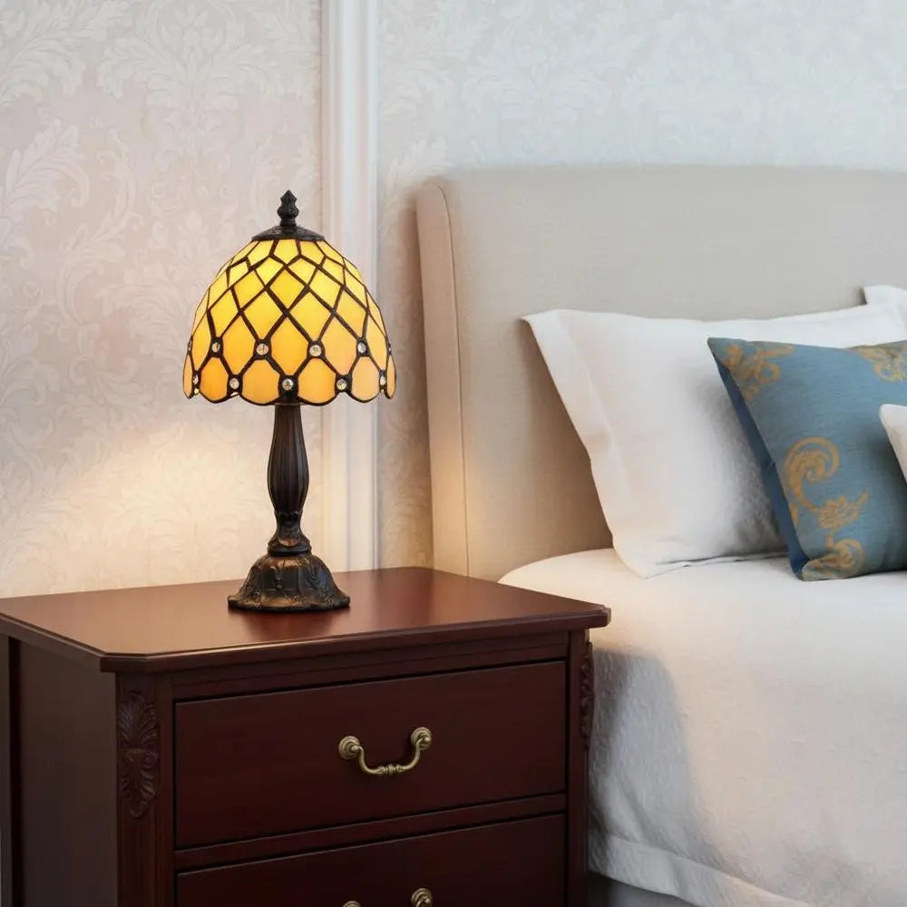 13" Bronze Novelty Tiffany Lamp LED With Bell Shade HomeRoots