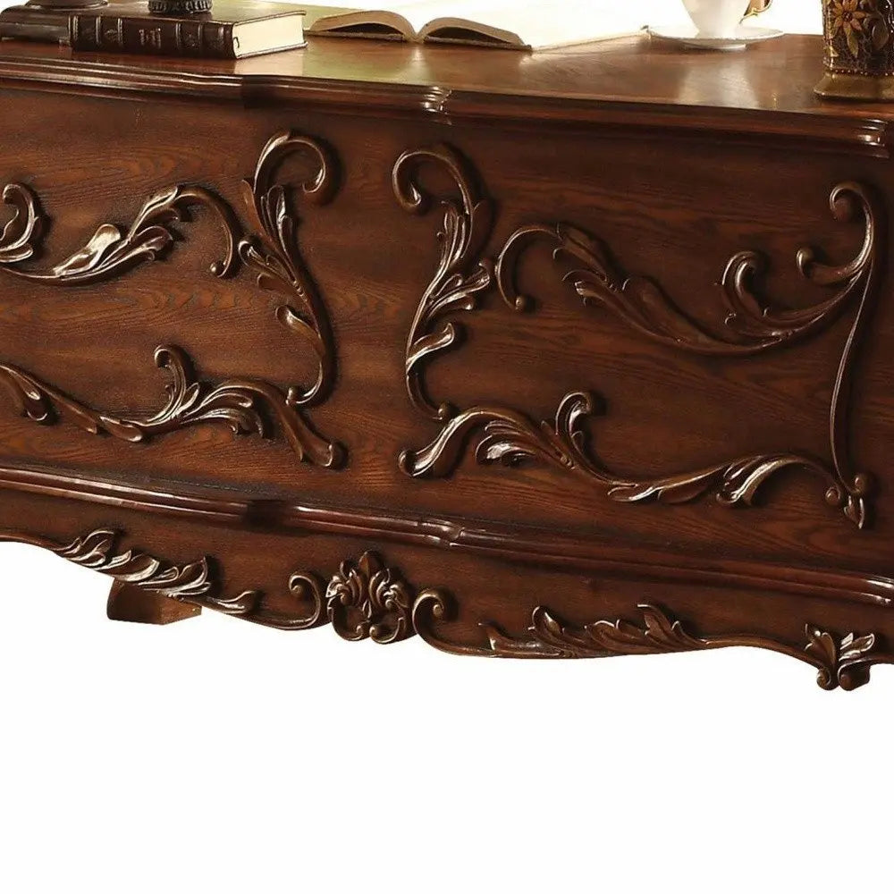 72" Brick Red Solid Manufactured Wood and Solid Wood Executive Desk With Five Drawers - NOBLE HOME INTERIORS