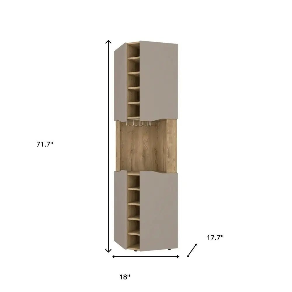 72" Brown and Taupe Wood Corner Bar Cabinet With Four Doors - NOBLE HOME INTERIORS