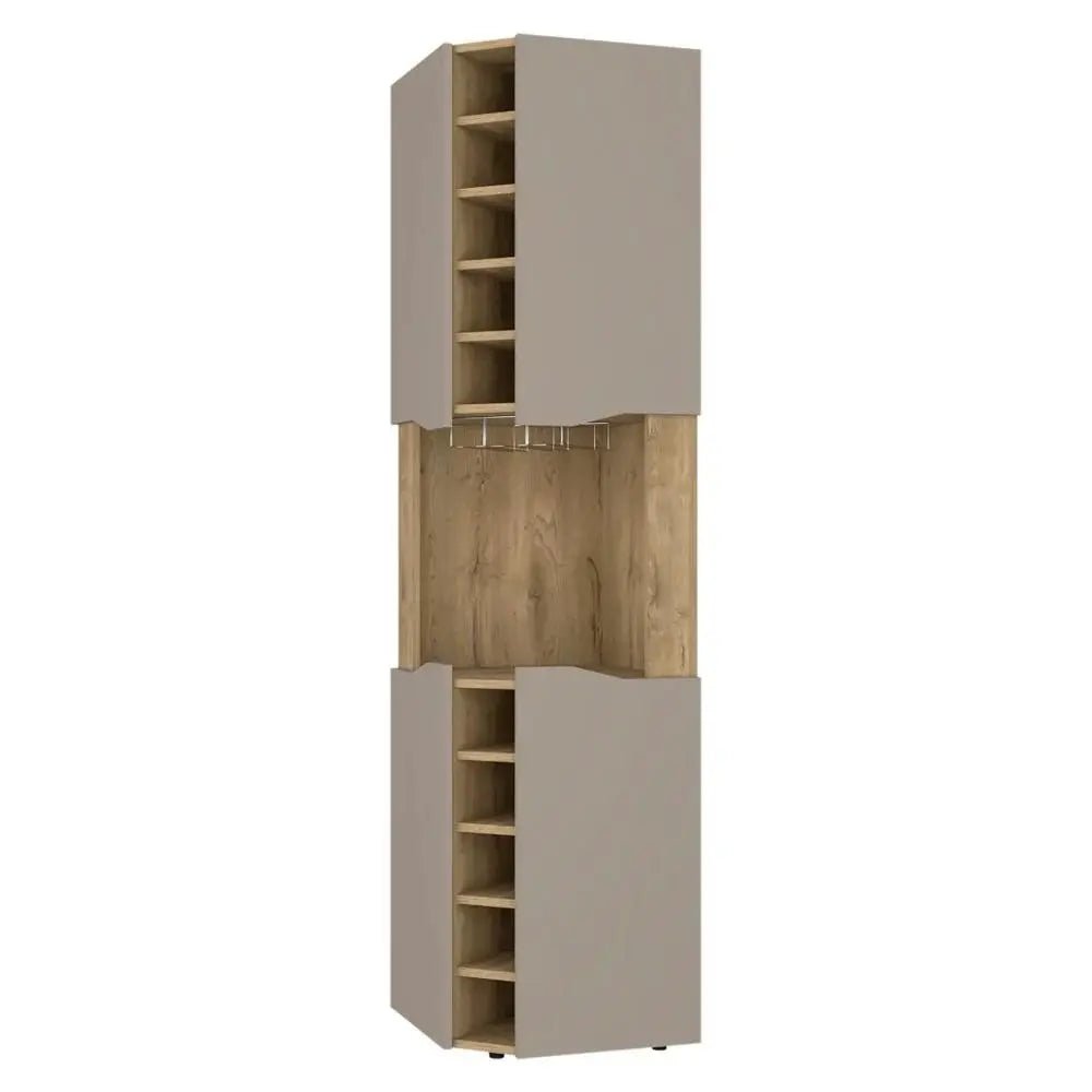 72" Brown and Taupe Wood Corner Bar Cabinet With Four Doors - NOBLE HOME INTERIORS