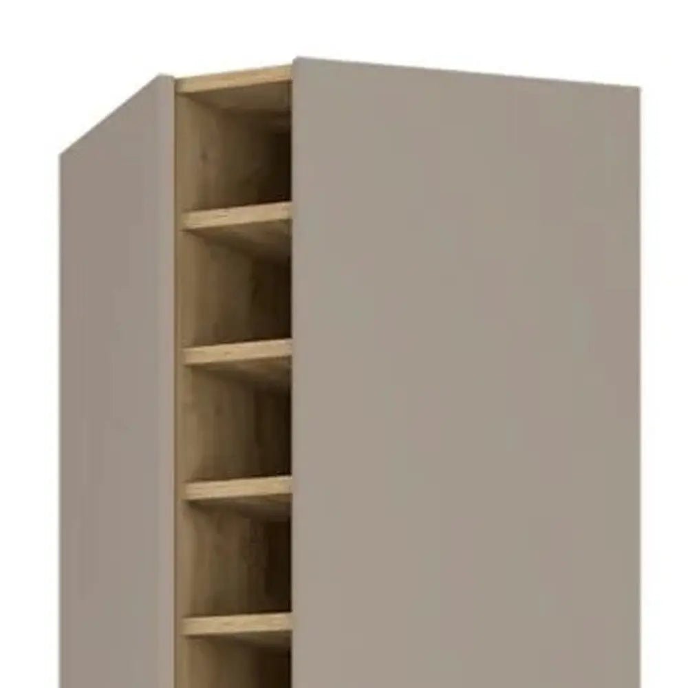 72" Brown and Taupe Wood Corner Bar Cabinet With Four Doors - NOBLE HOME INTERIORS