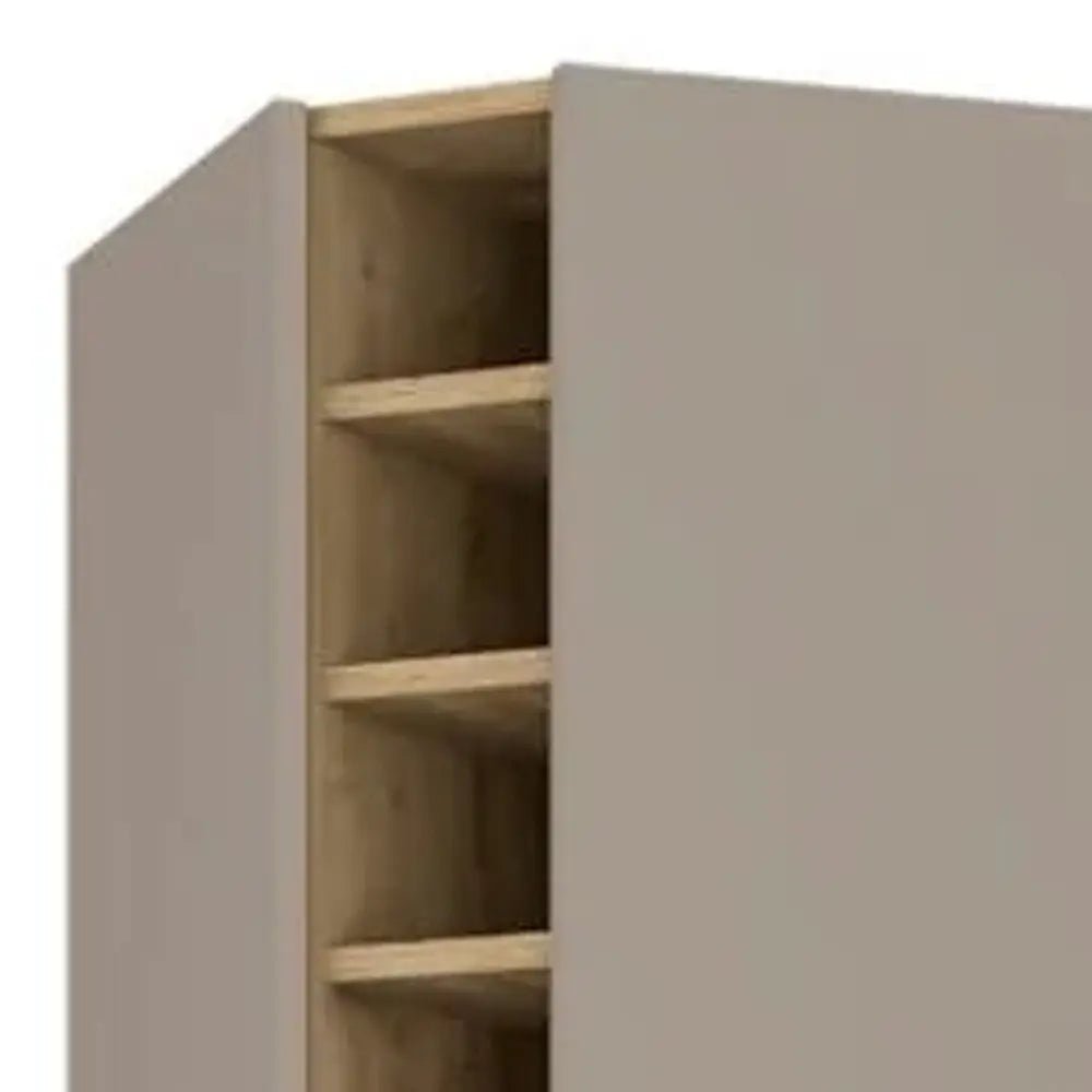 72" Brown and Taupe Wood Corner Bar Cabinet With Four Doors - NOBLE HOME INTERIORS