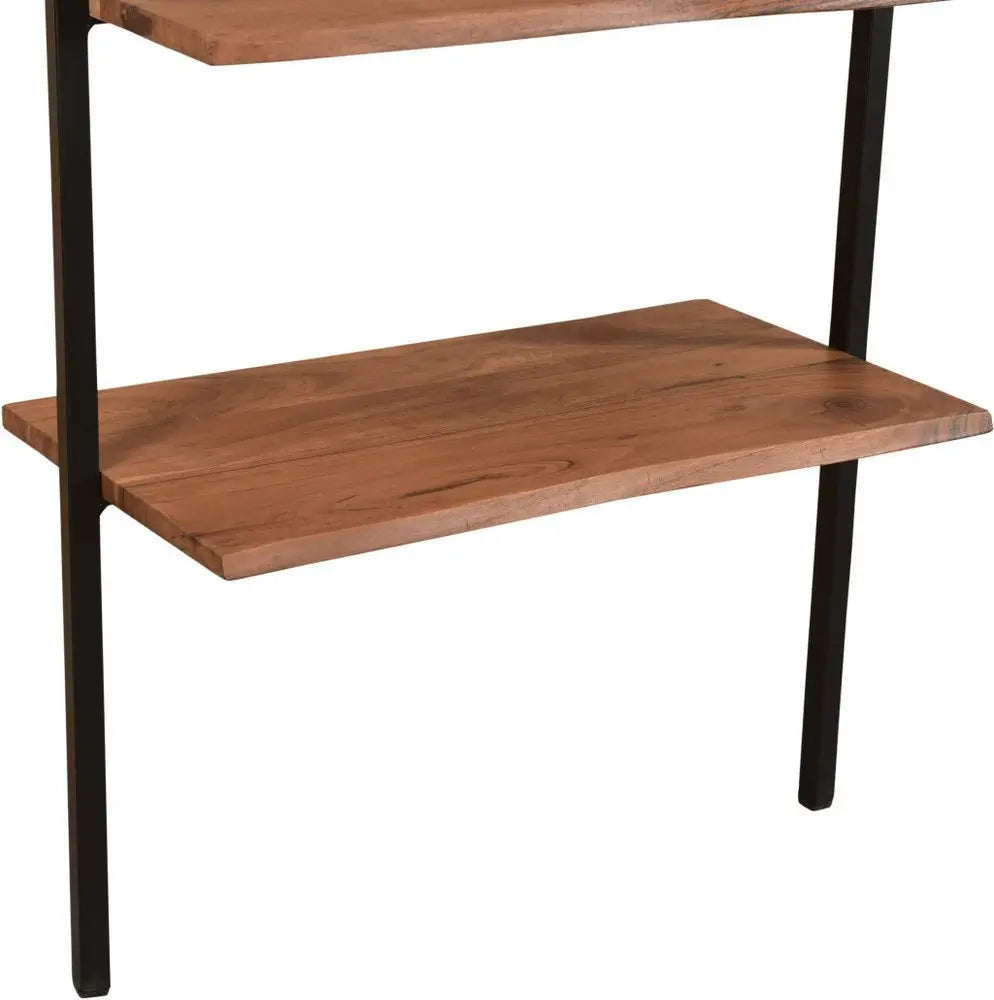 72" Brown Metal and Solid Wood Five Tier Ladder Bookcase - NOBLE HOME INTERIORS