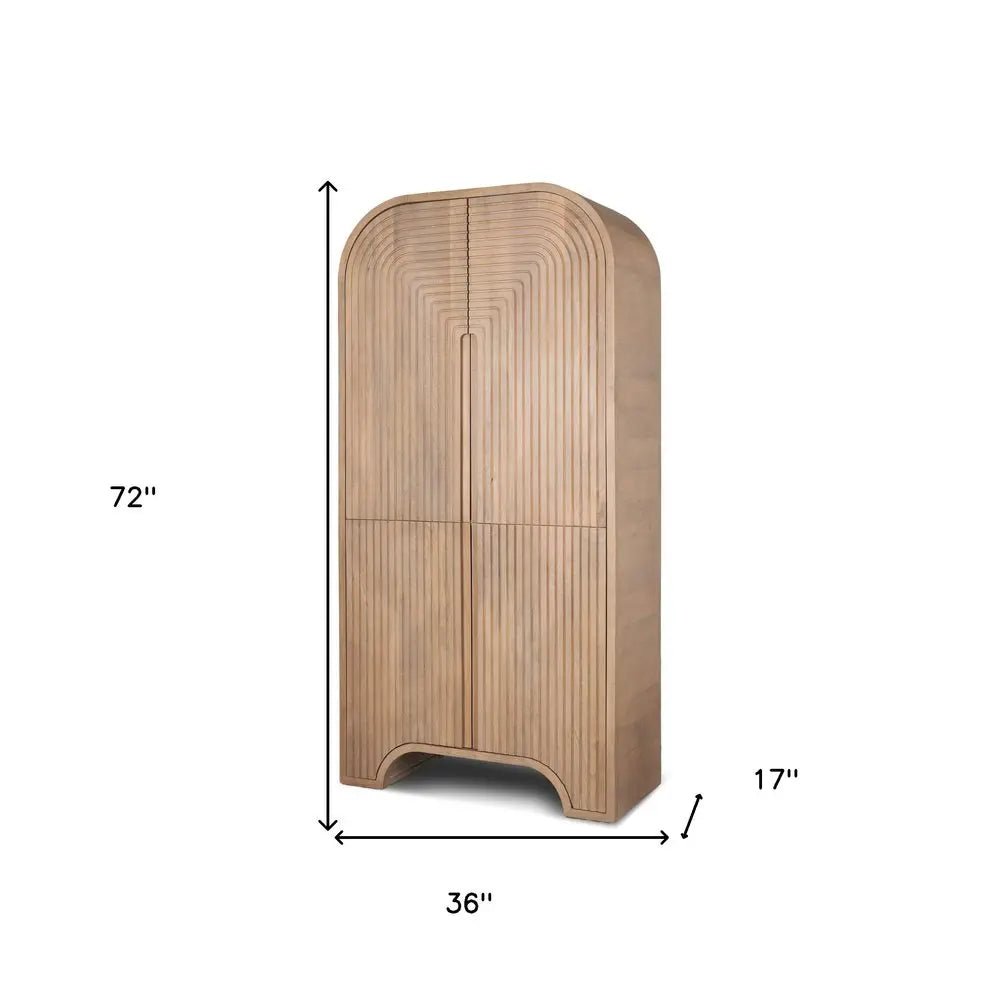 72" Natural Solid Wood Textured Door Arched Cabinet With Four Doors - NOBLE HOME INTERIORS