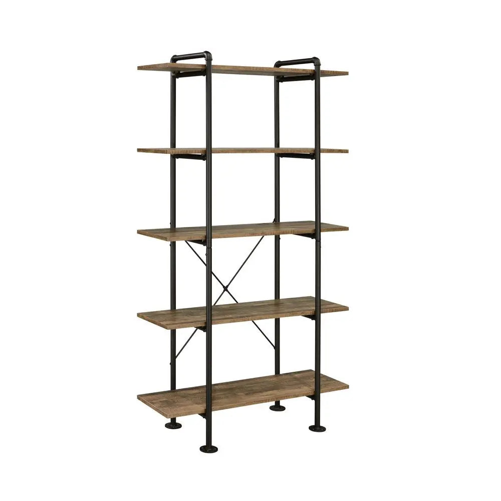 73" Brown And Black Metal Five Tier Etagere Bookcase - NOBLE HOME INTERIORS