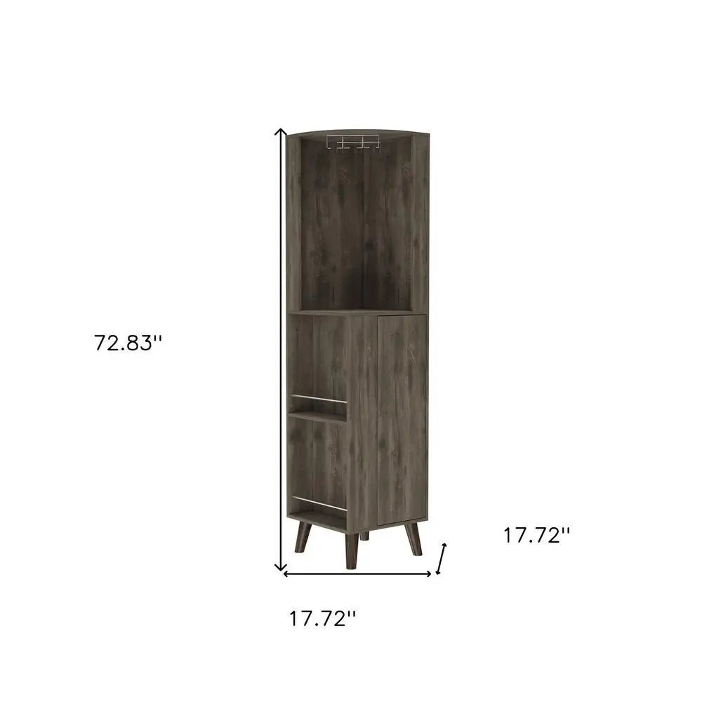 73" Dark Brown Wood Corner Bar Cabinet With One Drawer - NOBLE HOME INTERIORS