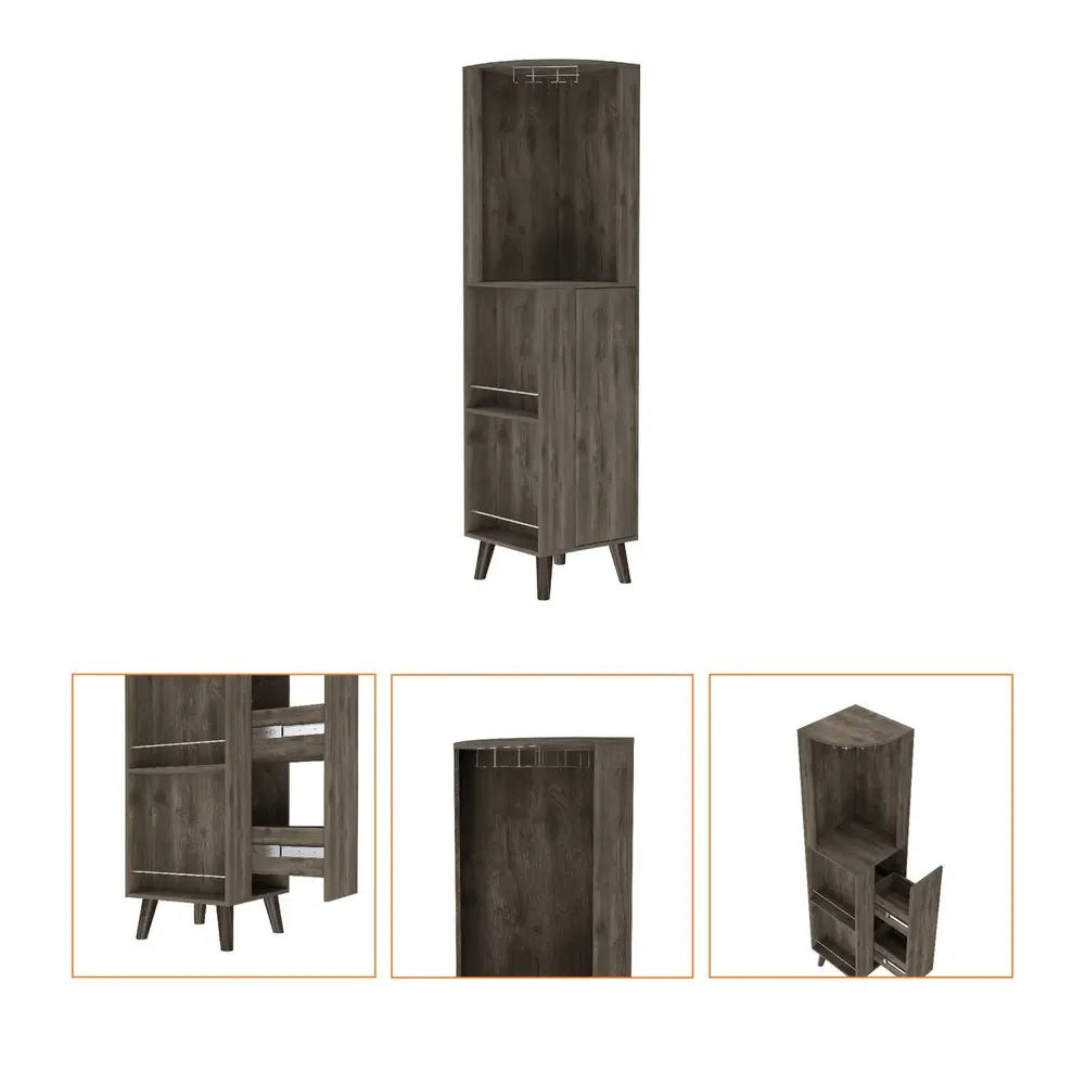 73" Dark Brown Wood Corner Bar Cabinet With One Drawer - NOBLE HOME INTERIORS