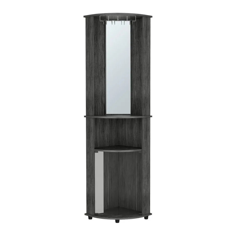 75" Charcoal Wood Ribbed Texture Corner Bar Cabinet With Two Doors - NOVA HOME FURNITURE