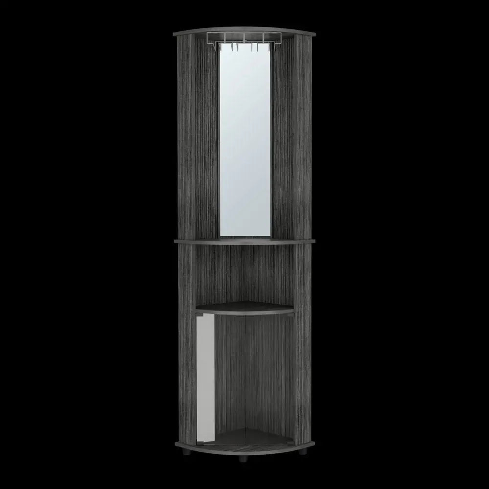 75" Charcoal Wood Ribbed Texture Corner Bar Cabinet With Two Doors - NOVA HOME FURNITURE