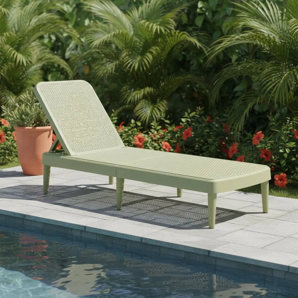 75" Sage Heavy Duty Plastic Outdoor Stacking Chaise Lounge - NOBLE HOME INTERIORS