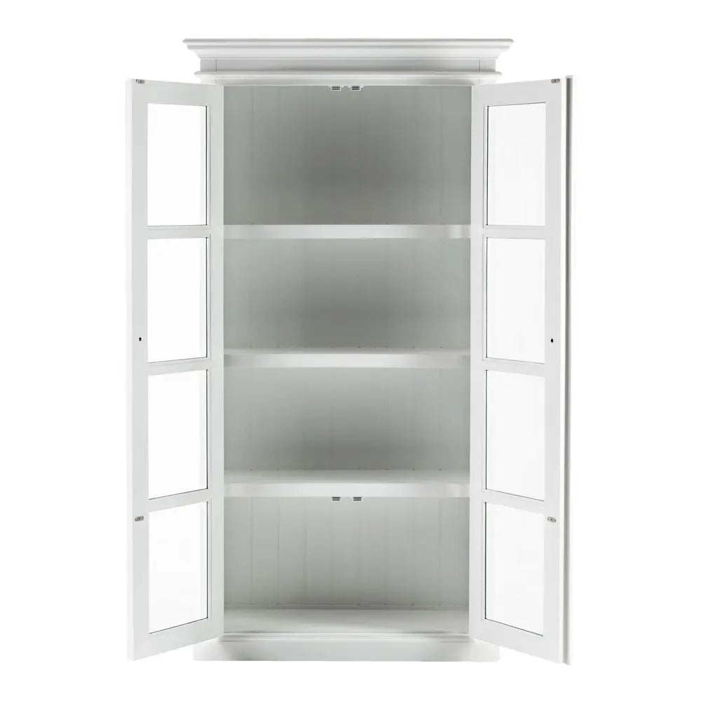 75" White Wood and Glass Double Door Storage Cabinet - NOVA HOME FURNITURE