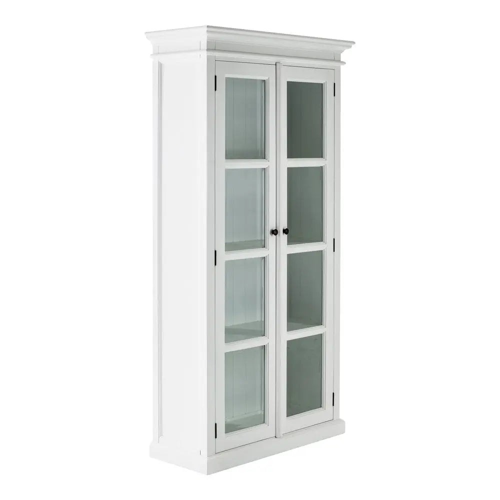 75" White Wood and Glass Double Door Storage Cabinet - NOVA HOME FURNITURE