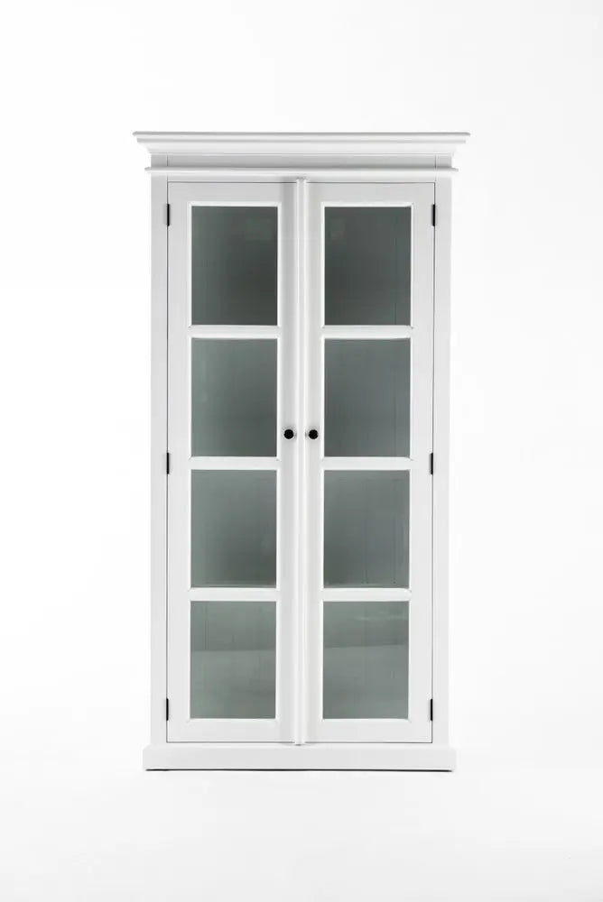 75" White Wood and Glass Double Door Storage Cabinet - NOVA HOME FURNITURE