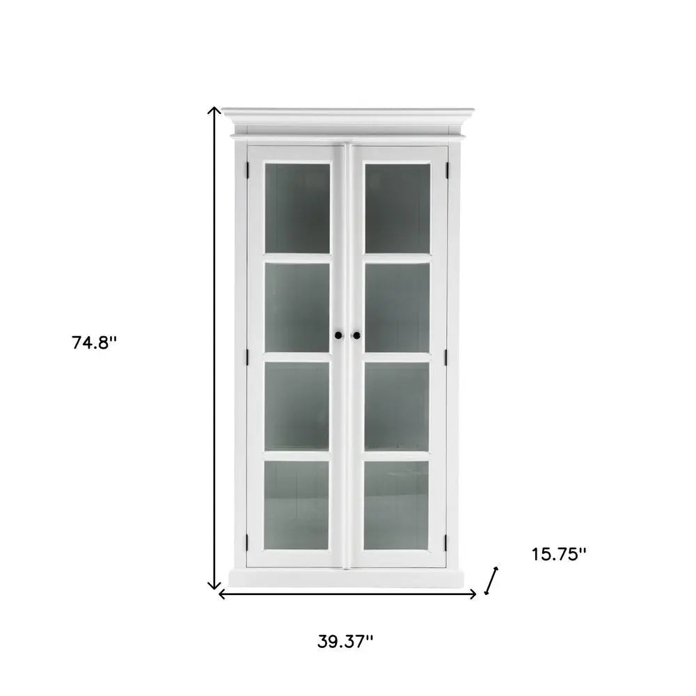 75" White Wood and Glass Double Door Storage Cabinet - NOVA HOME FURNITURE