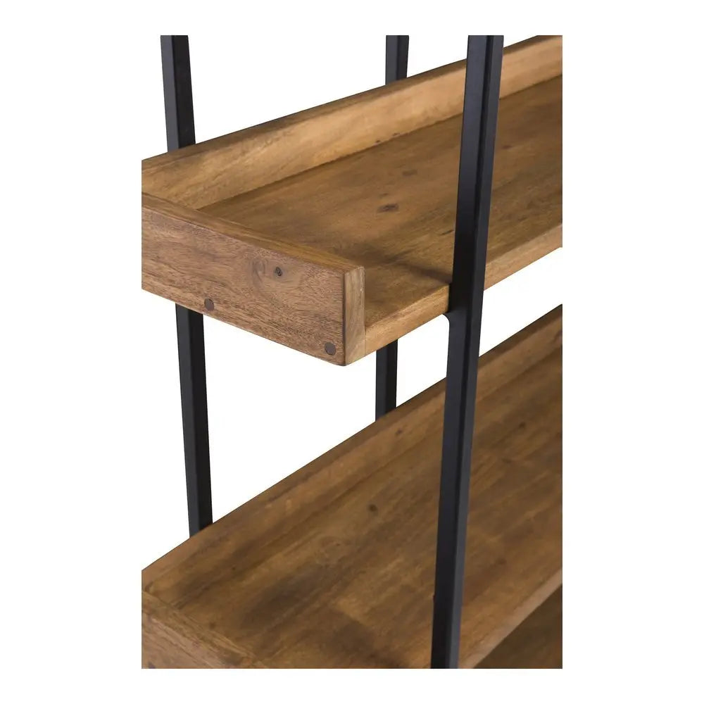 76" Brown and Black Metal and Wood Five Tier Bookcase - NOBLE HOME INTERIORS