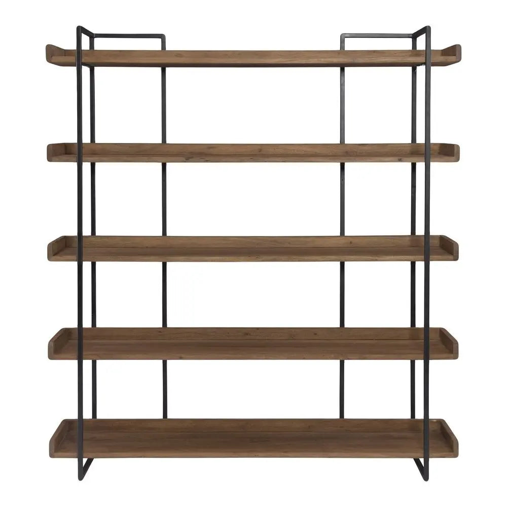 76" Brown and Black Metal and Wood Five Tier Bookcase - NOBLE HOME INTERIORS
