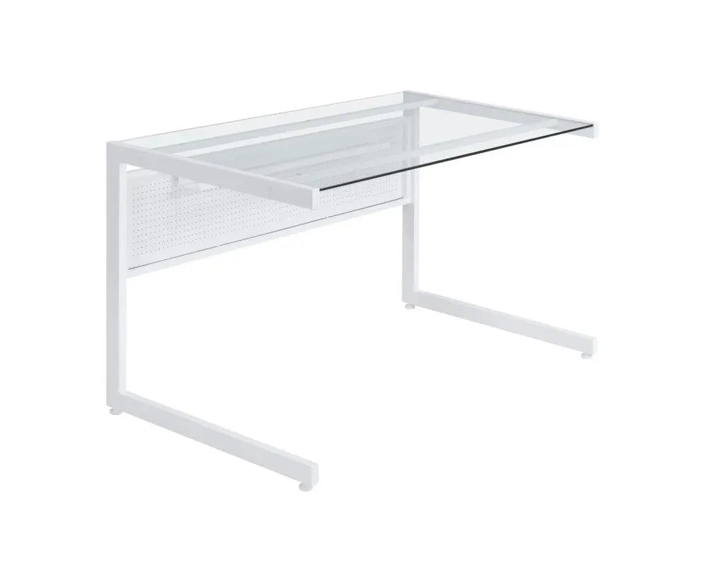 78" Clear and White Glass and Metal Corner Computer Desk - NOBLE HOME INTERIORS