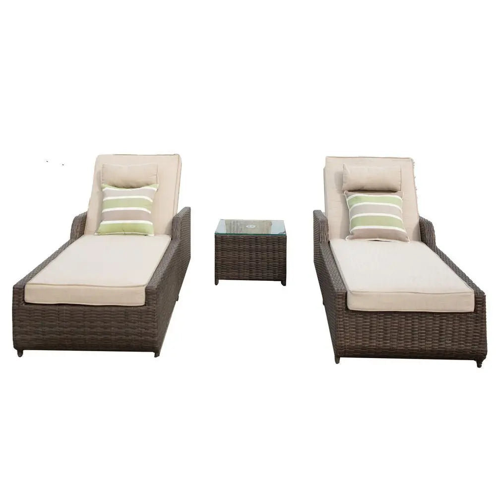 78" Set of Two Brown Indoor Outdoor Chaise Lounge with Beige Cushion - NOBLE HOME INTERIORS