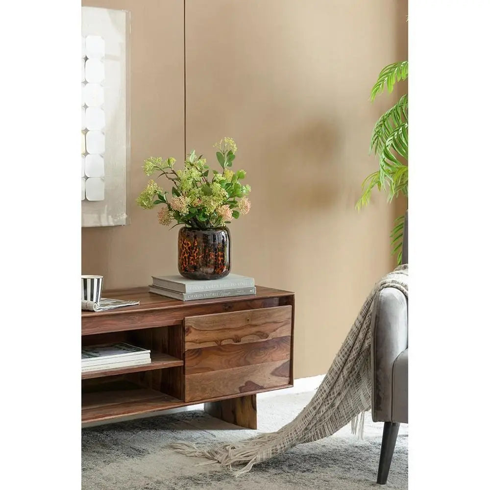 8" Amber And Black Animal Print Glass Round Table Vase - NOBLE HOME INTERIORS