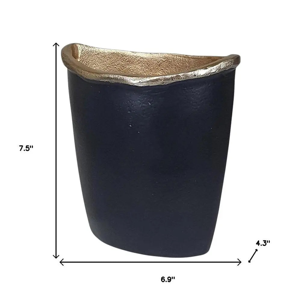 8" Black And Gold Cast Aluminum Oval Table Vase - NOBLE HOME INTERIORS