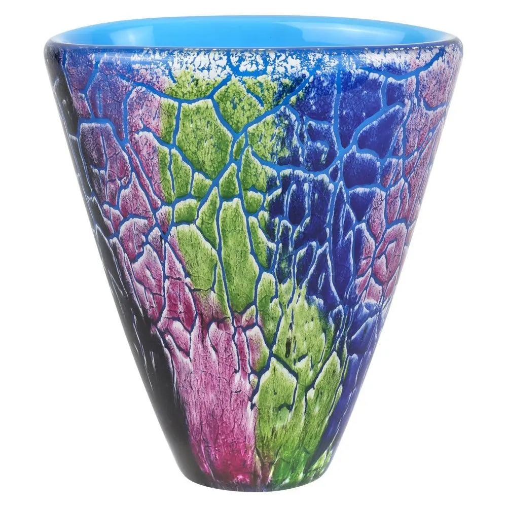 8" Blue and Green Murano Glass Abstract Oval Table Vase - NOBLE HOME INTERIORS