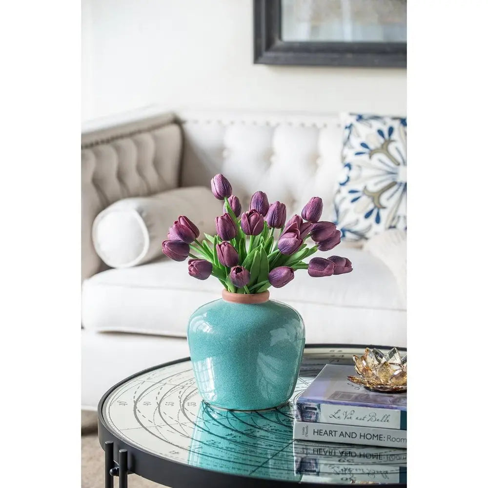 8" Brown Round Ceramic Table Vase - NOBLE HOME INTERIORS