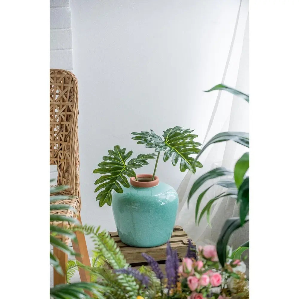 8" Brown Round Ceramic Table Vase - NOBLE HOME INTERIORS