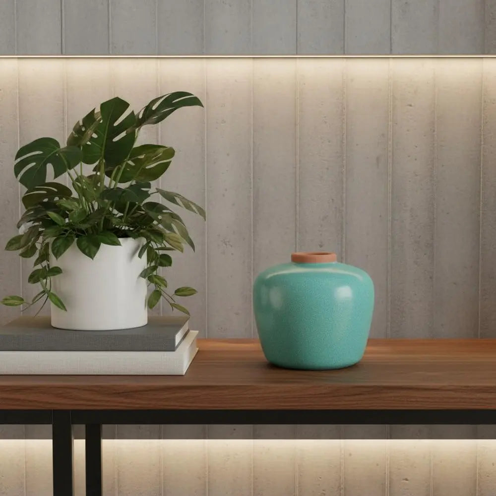 8" Brown Round Ceramic Table Vase - NOBLE HOME INTERIORS