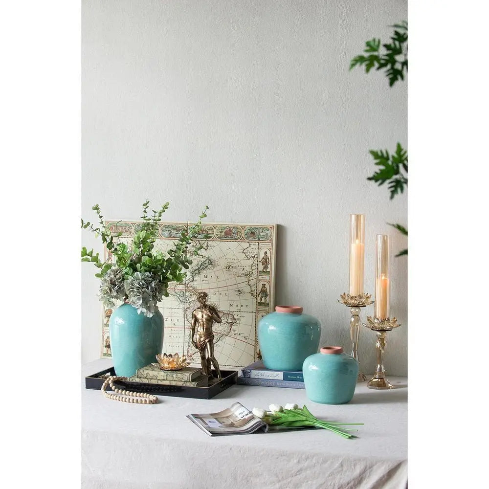 8" Brown Round Ceramic Table Vase - NOBLE HOME INTERIORS