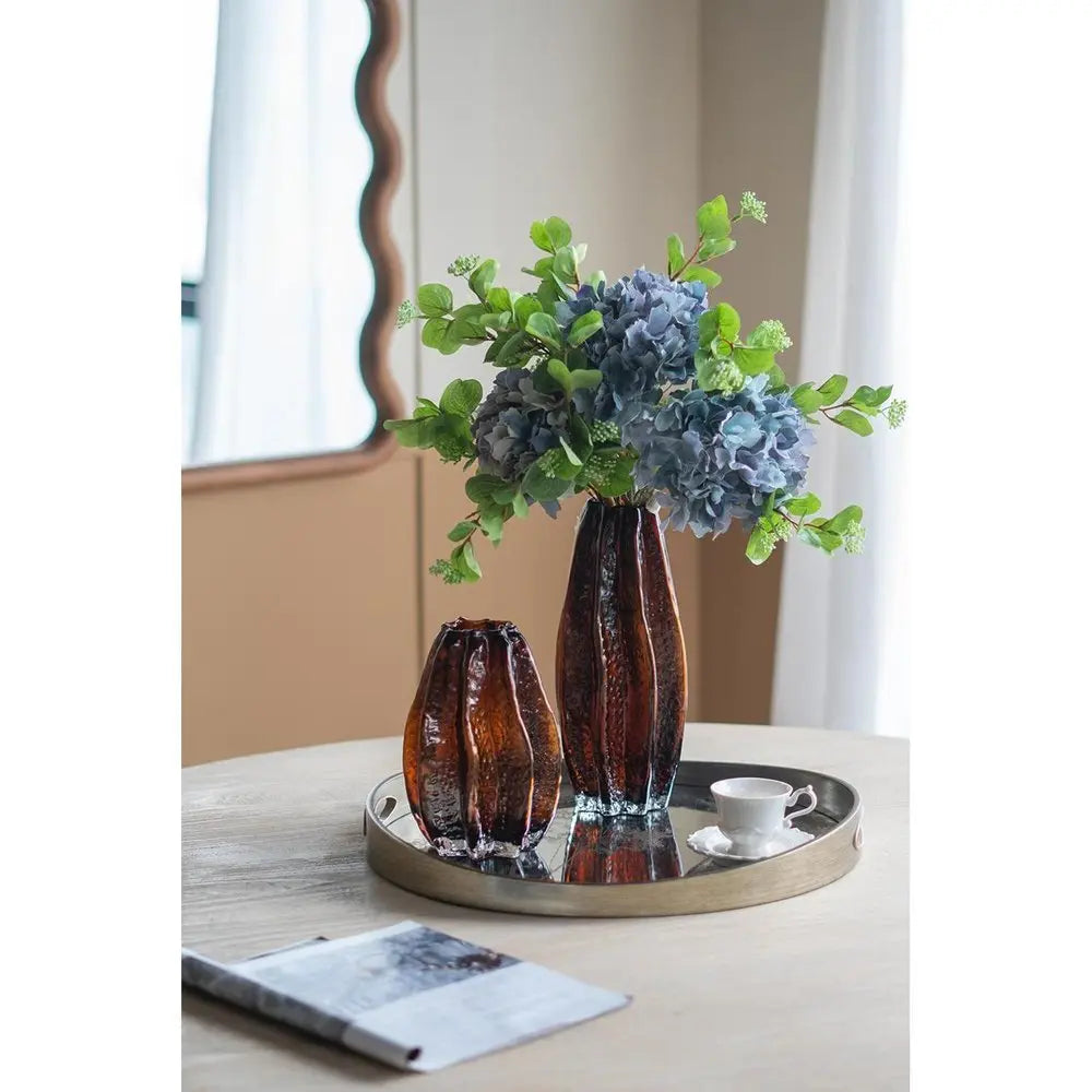 8" Burnt Umber Wavy Glass Table Vase - NOBLE HOME INTERIORS
