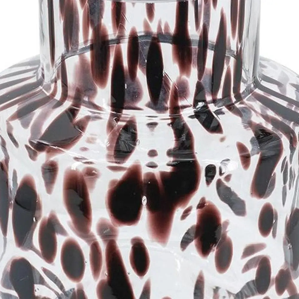 8" Clear Burgundy And Black Abstract Cylinder Glass Table Vase - NOBLE HOME INTERIORS