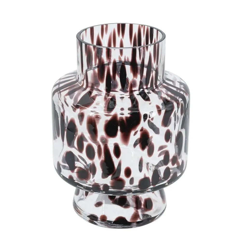 8" Clear Burgundy And Black Abstract Cylinder Glass Table Vase - NOBLE HOME INTERIORS