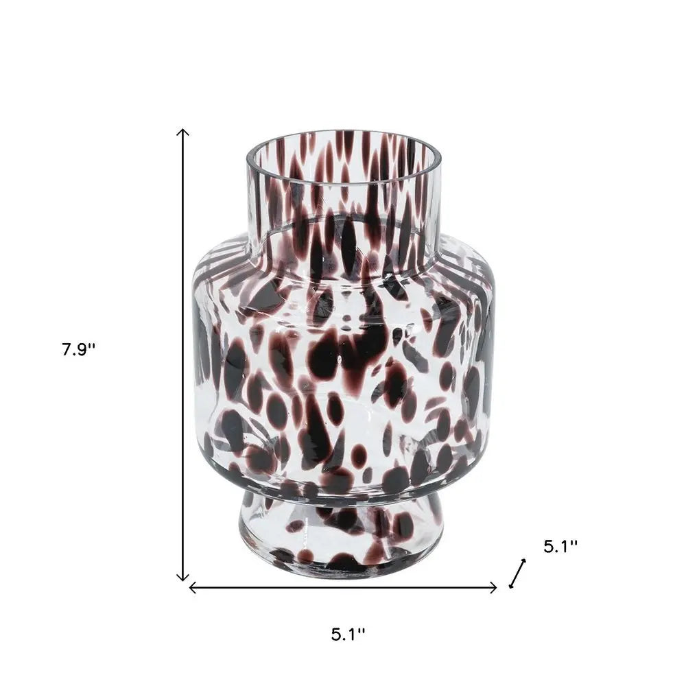 8" Clear Burgundy And Black Abstract Cylinder Glass Table Vase - NOBLE HOME INTERIORS