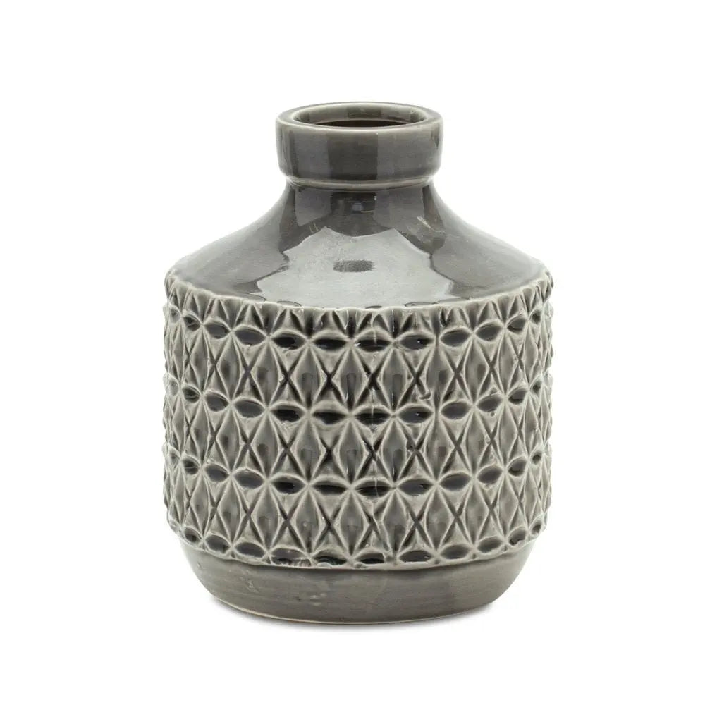8" Gray Geometric Bud Terracotta Table Vase - NOBLE HOME INTERIORS