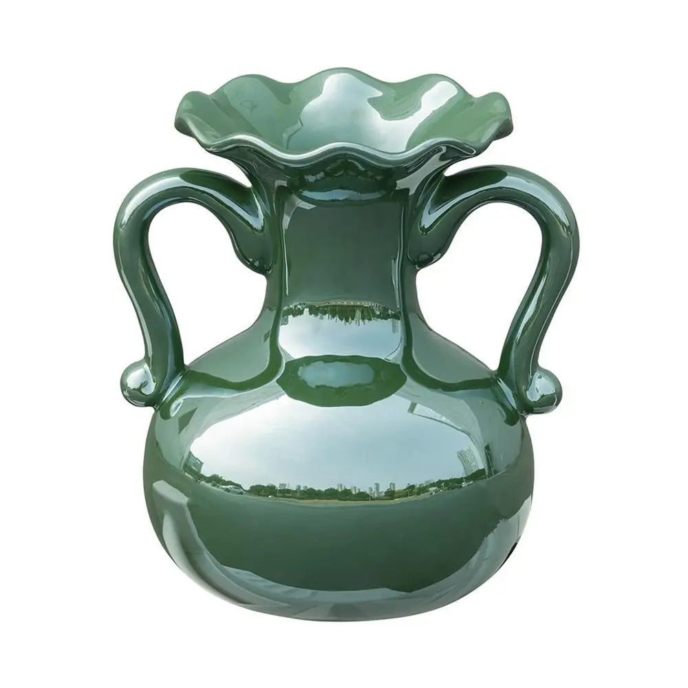 8" Hunter Green Amphora Ceramic Table Vase With Does Not Apply - NOBLE HOME INTERIORS
