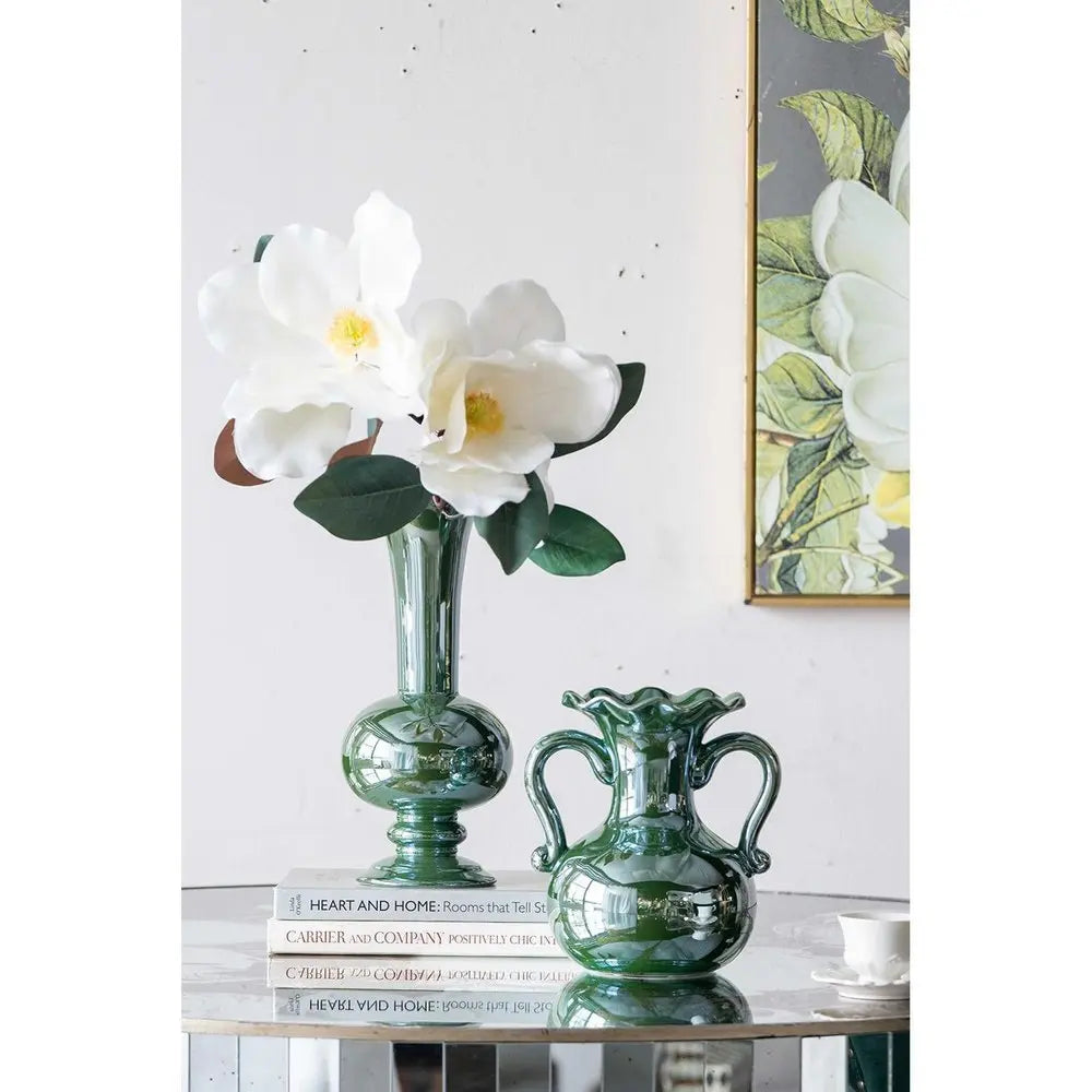 8" Hunter Green Amphora Ceramic Table Vase With Does Not Apply - NOBLE HOME INTERIORS