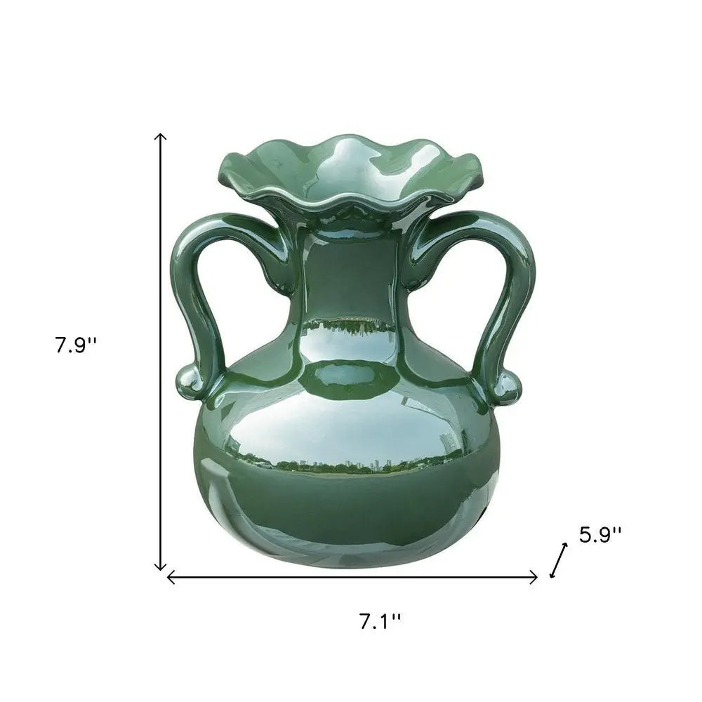 8" Hunter Green Amphora Ceramic Table Vase With Does Not Apply - NOBLE HOME INTERIORS