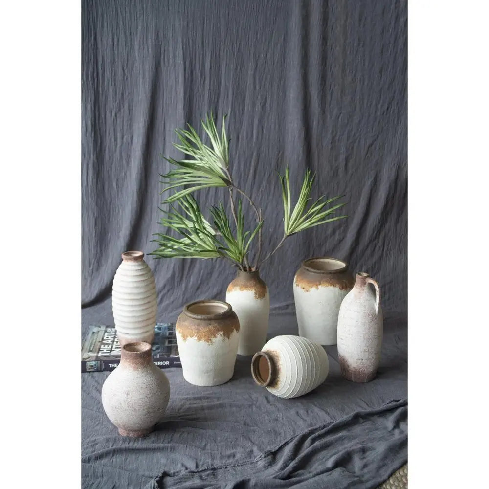 8" Ivory and Brown Ceramic Round Jug Vase - NOBLE HOME INTERIORS