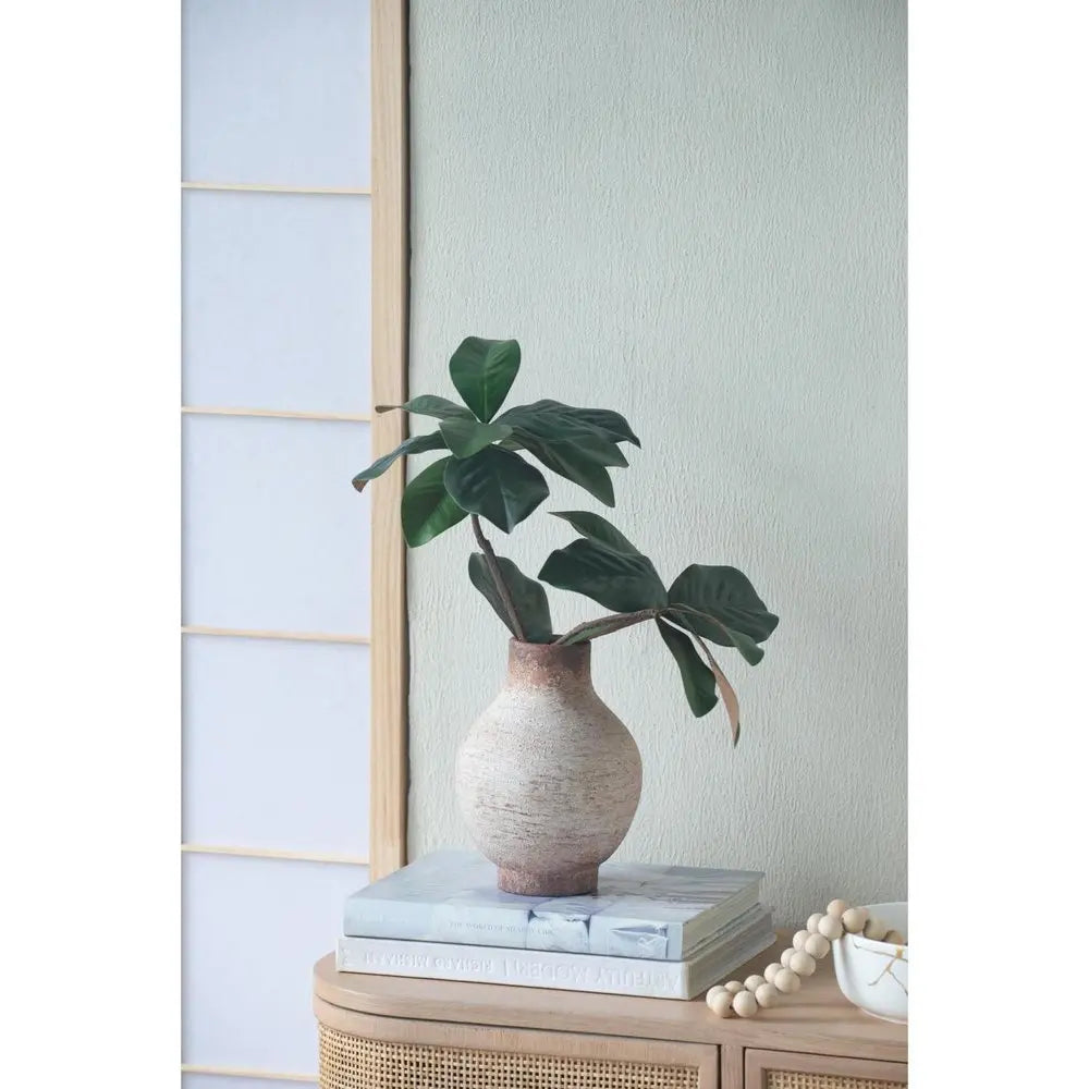 8" Ivory And Brown Round Ceramic Table Vase - NOBLE HOME INTERIORS