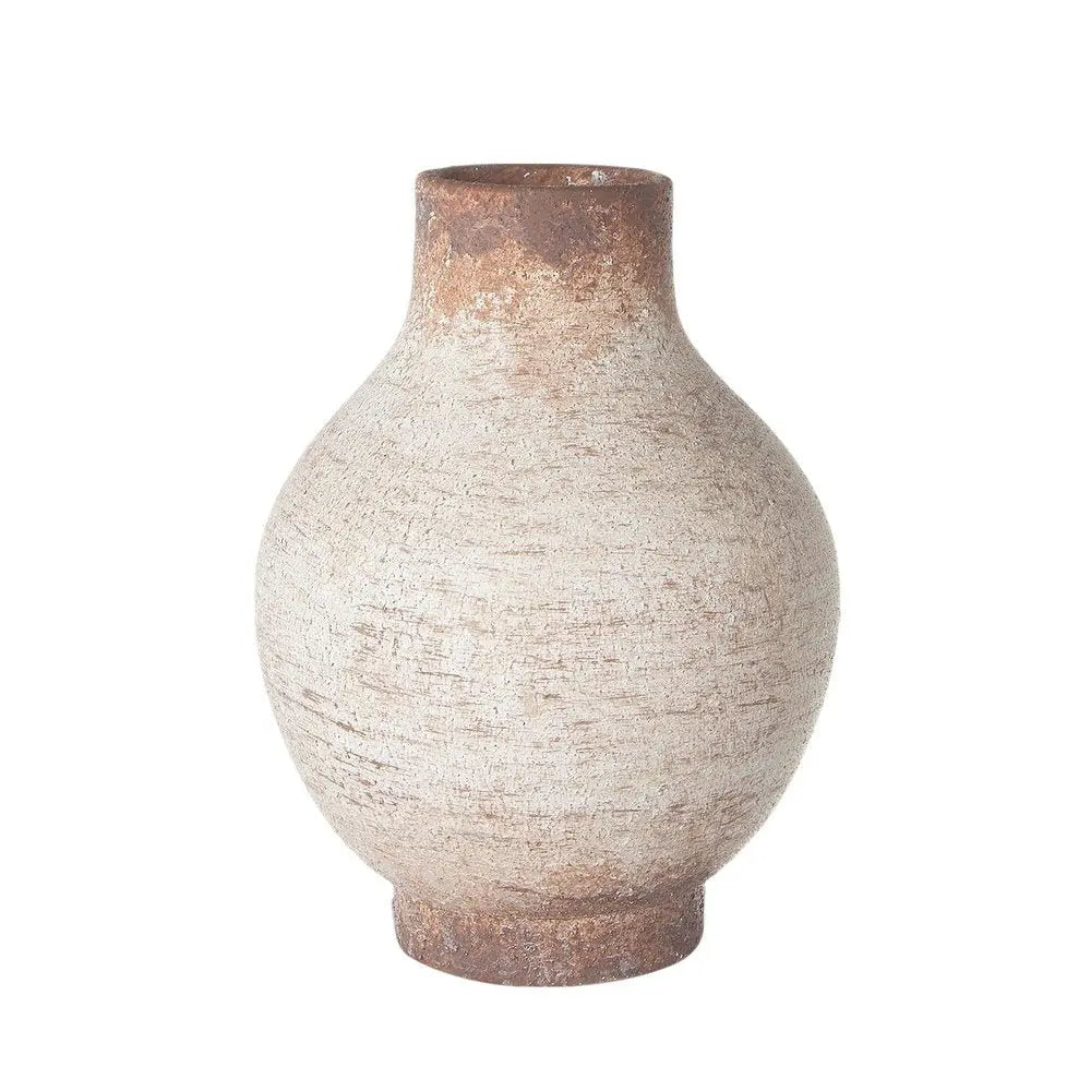 8" Ivory And Brown Round Ceramic Table Vase - NOBLE HOME INTERIORS