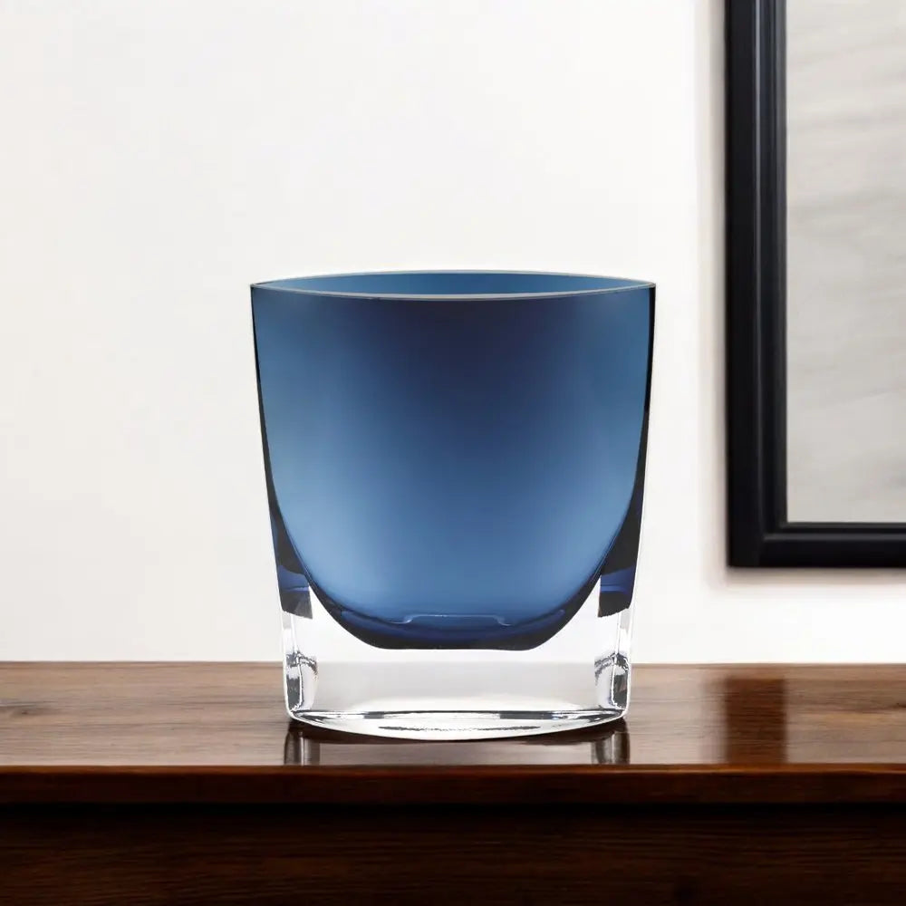 8" Midnight Blue And Clear Oval Crystal Glass Table Vase - NOBLE HOME INTERIORS