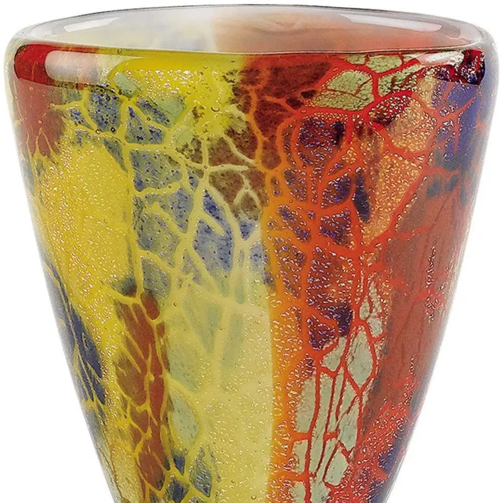 8" Orange Red and Yellow Murano Glass Abstract Oval Table Vase - NOBLE HOME INTERIORS
