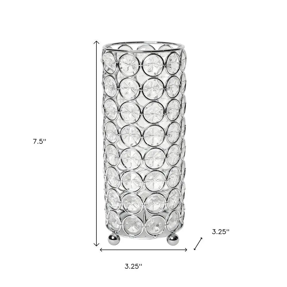 8" Silver And Clear Faux Crystal And Metal Cylinder Table Vase - NOBLE HOME INTERIORS