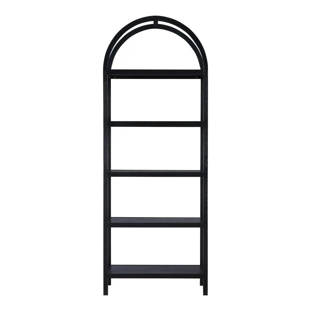 80" Black Oak Wood Five Tier Arched Top Bookcase - NOBLE HOME INTERIORS
