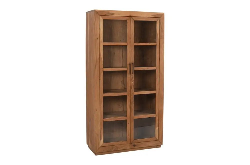 80" Brown Solid Wood Display Stand With Two Doors - NOVA HOME FURNITURE
