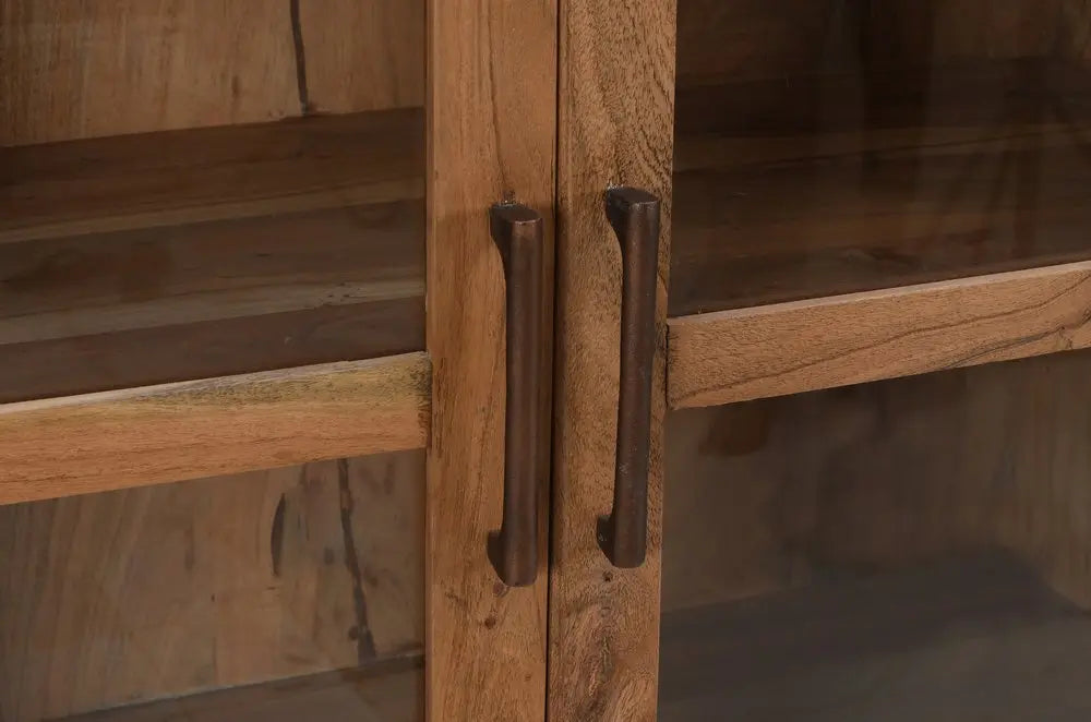 80" Brown Solid Wood Display Stand With Two Doors - NOVA HOME FURNITURE