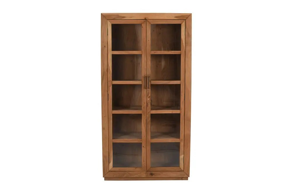80" Brown Solid Wood Display Stand With Two Doors - NOVA HOME FURNITURE